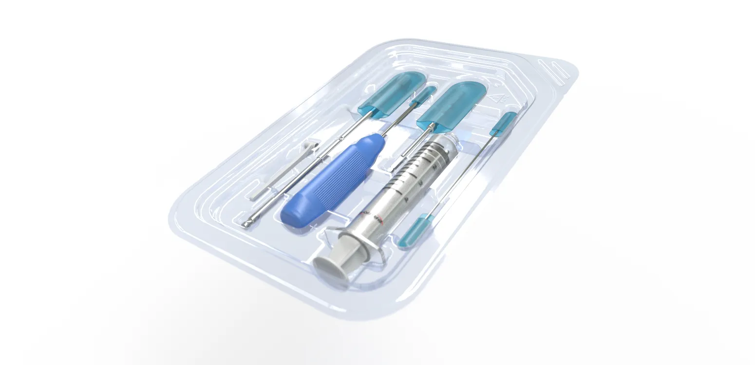 Protected medical instruments arranged in a tray
